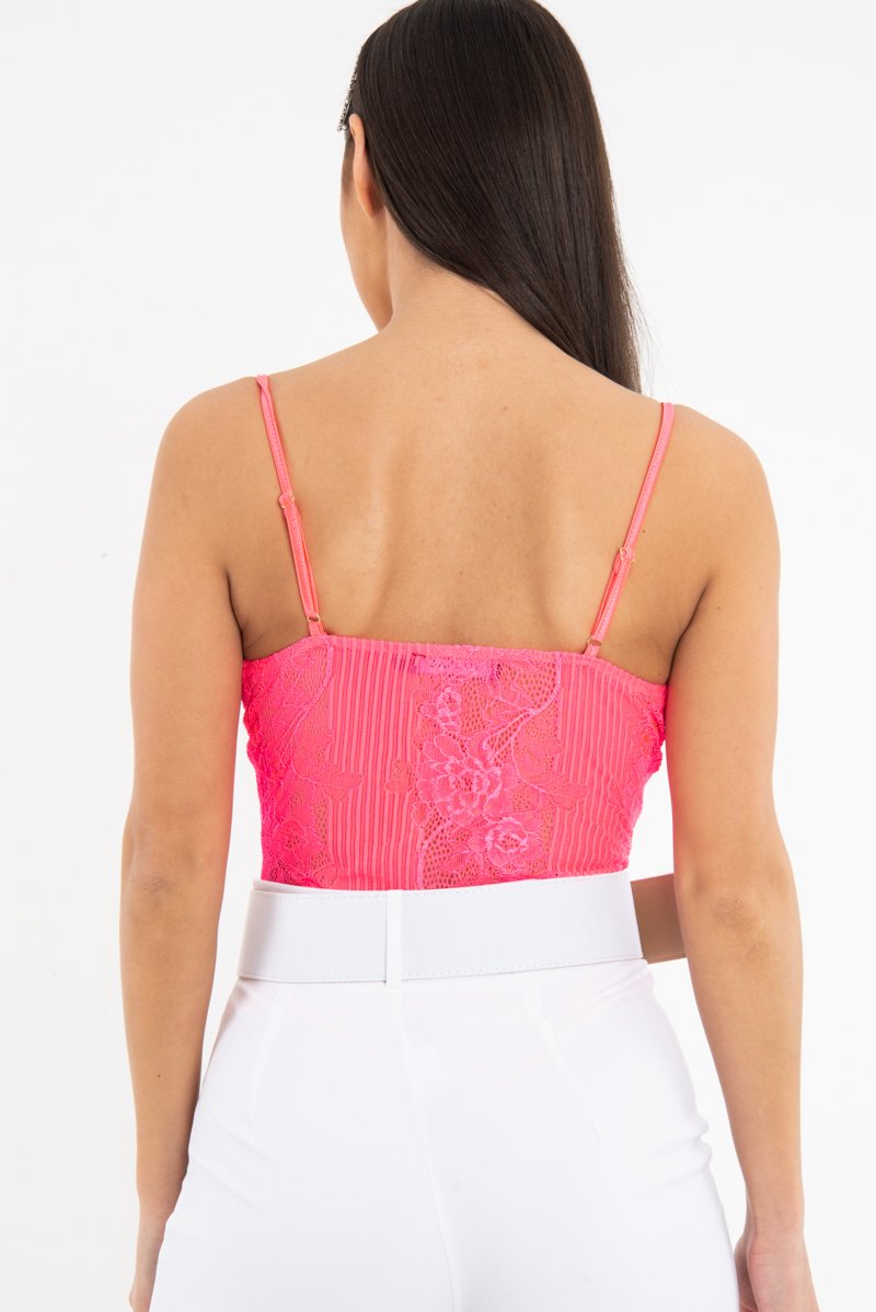 Pink Lace Hook Front Bodysuit - Sabrina-Bodysuits