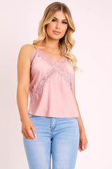 Pink Lace Trim Cami Top - Analissa-Tops