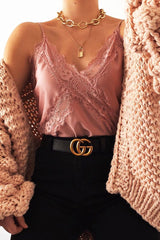 Pink Lace Trim Cami Top - Analissa-Tops