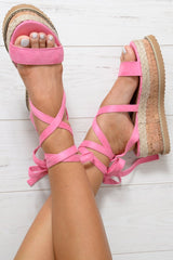 Pink Lace Up Platform Wedges - Camara-Wedges