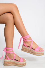 Pink Lace Up Platform Wedges - Camara-Wedges