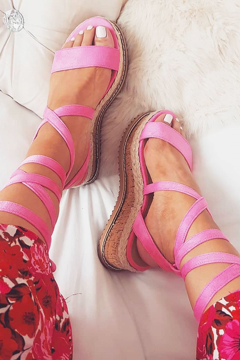 Pink Lace Up Platform Wedges - Camara-Wedges