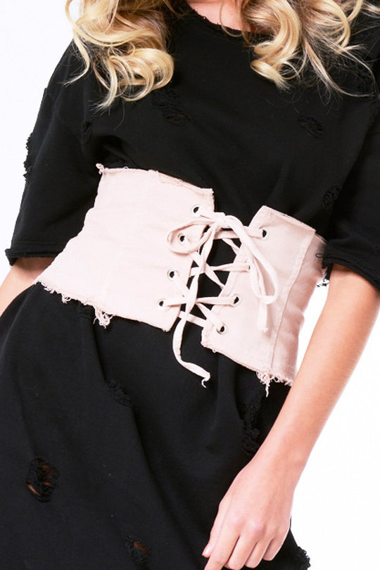 Pink Lace Up Raw Edge Corset Belt - Missy