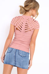 Pink Laser Cut Suedette Top - Abbie-Tops