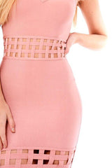 Pink Lattice Cut Out Bandage Dress - Katalea-Dresses