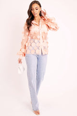 Pink Layered Applique Mesh Shirt - Nikkie-Shirts