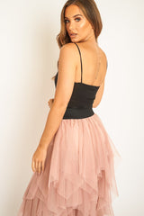 Pink Layered Tulle Midi Skirt - Laveta-Skirts