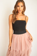 Pink Layered Tulle Midi Skirt - Laveta-Skirts