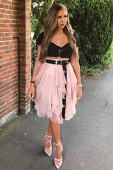 Pink Layered Tulle Midi Skirt - Laveta-Skirts