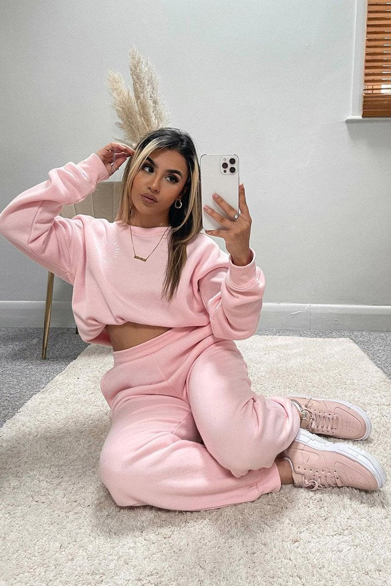 Pink 'Lazy Girls Club' Slogan Sweatshirt - Leila-Sweatshirts