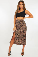 Pink Leopard Front Ruched Midi Skirt - Esmie-Skirts