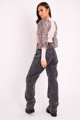 Pink Leopard Mesh Sleeve Ribbed Top - Fiora-Tops