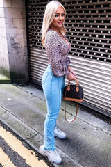 Pink Leopard Print Plunge Button Blouse - Polly-Tops