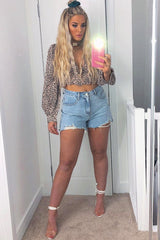 Pink Leopard Print Plunge Button Blouse - Polly-Tops