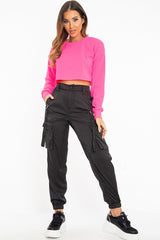 Pink Long Sleeve Crop Top - Nolan-Crop Tops