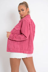 Pink Long Sleeved Denim Jacket - Safiya-Denim Jackets