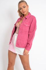 Pink Long Sleeved Denim Jacket - Safiya-Denim Jackets