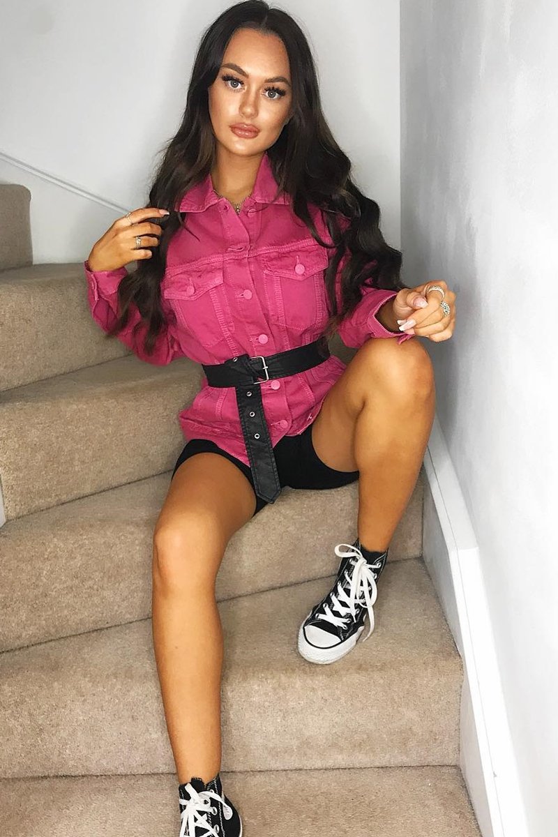 Pink Long Sleeved Denim Jacket - Safiya-Denim Jackets