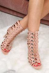 Pink Looped Corset Peep Toe Heels - Sky-Heels