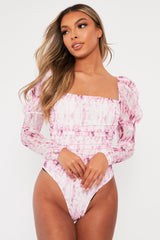 Pink Marble Puff Sleeve Bodysuit - Deana-Bodysuits
