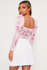 Pink Marble Puff Sleeve Bodysuit - Deana-Bodysuits