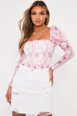 Pink Marble Puff Sleeve Bodysuit - Deana-Bodysuits