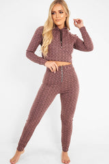 Pink Marl Hooded Loungewear Set - Olevia-Loungewear