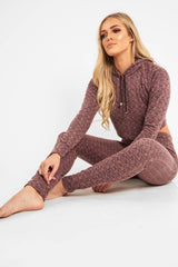 Pink Marl Hooded Loungewear Set - Olevia-Loungewear