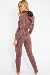 Pink Marl Hooded Loungewear Set - Olevia-Loungewear