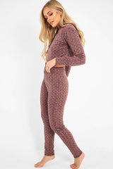 Pink Marl Hooded Loungewear Set - Olevia-Loungewear