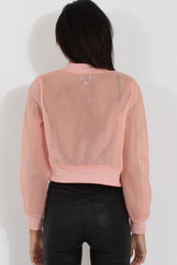 Pink Mesh Cropped Bomber Jacket - Melrose-Jackets