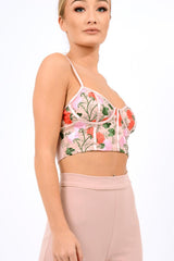 Pink Mesh Embroidered Cami Crop Top - Thalia-Crop Tops