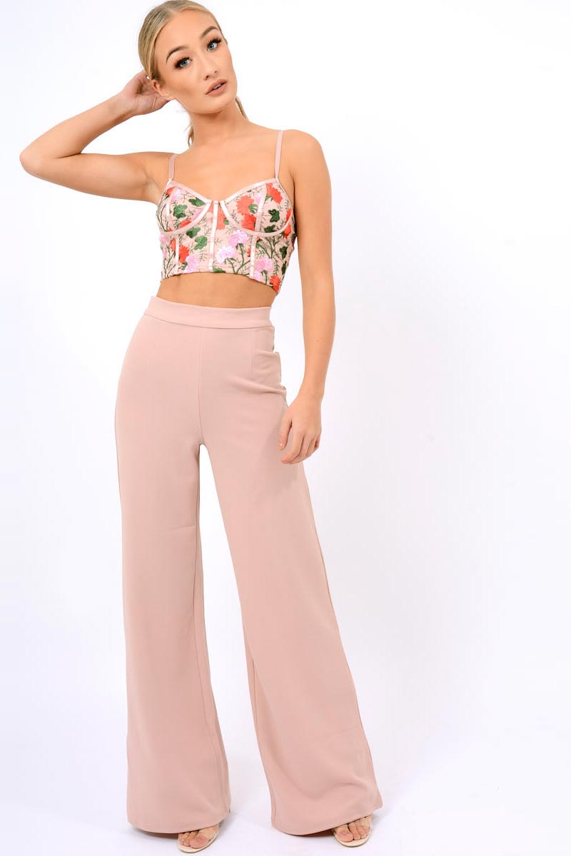 Pink Mesh Embroidered Cami Crop Top - Thalia-Crop Tops