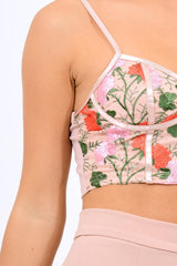 Pink Mesh Embroidered Cami Crop Top - Thalia-Crop Tops