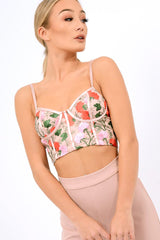 Pink Mesh Embroidered Cami Crop Top - Thalia-Crop Tops