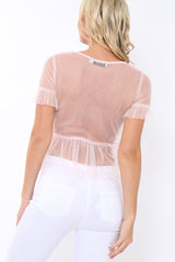 Pink Mesh Embroidered Top - Charlie-Tops