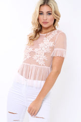 Pink Mesh Embroidered Top - Charlie-Tops