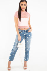 Pink Mesh Glitter Crop Top - Kiah-Crop Tops