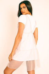 Pink Mesh Layered T-Shirt Dress - Naida-Dresses