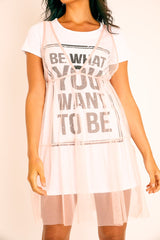 Pink Mesh Layered T-Shirt Dress - Naida-Dresses