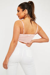 Pink Mesh Ruched Square Neck Crop Top - Leyna-Crop Tops