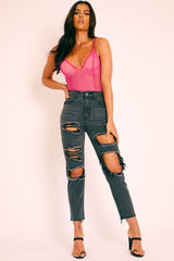 Pink Mesh Seam Detail Bodysuit - Naara-Bodysuits