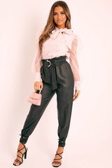 Pink Mesh Sleeve Bow Neck Blouse - Adelin-Tops