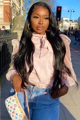 Pink Mesh Sleeve Bow Neck Blouse - Adelin-Tops