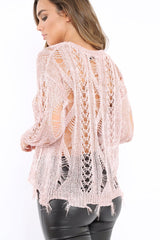 Pink Metallic Distressed Jumper - Hannan-Tops