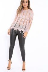 Pink Metallic Distressed Jumper - Hannan-Tops
