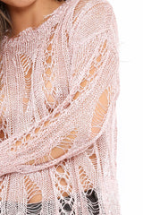 Pink Metallic Distressed Jumper - Hannan-Tops