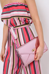 Pink Metallic Envelope Chain Strap Clutch Bag - Jasey-Bags