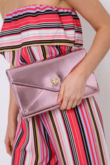 Pink Metallic Envelope Chain Strap Clutch Bag - Jasey-Bags