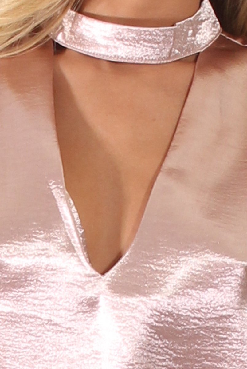 Pink Metallic High Neck Cut Out Dress - Letty-Dresses